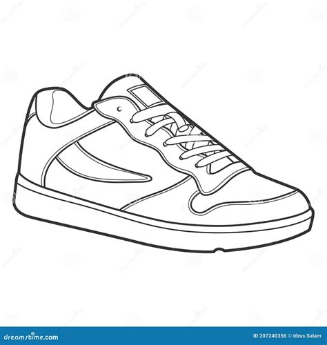 Shoe Line Drawing. Shoes Sneaker Outline Drawing Vector, Black Line Sneaker. Vector Illustration ...