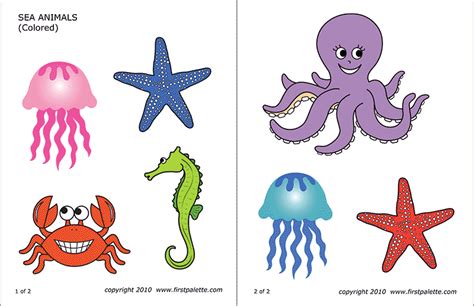 Sea Animals | Free Printable Templates & Coloring Pages | FirstPalette.com | Under the sea ...