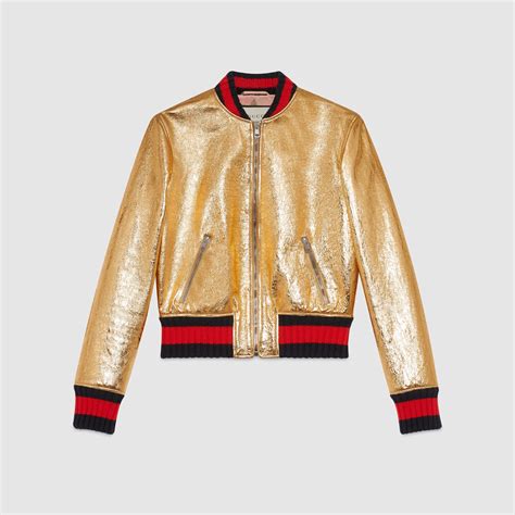 Gucci Metallic Leather Bomber Jacket in Metallic | Lyst