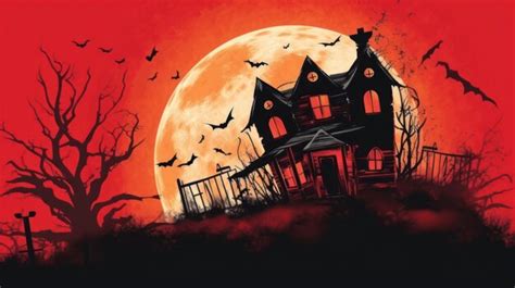 Premium AI Image | Illustration of a haunted house in shades of red Halloween fear horror