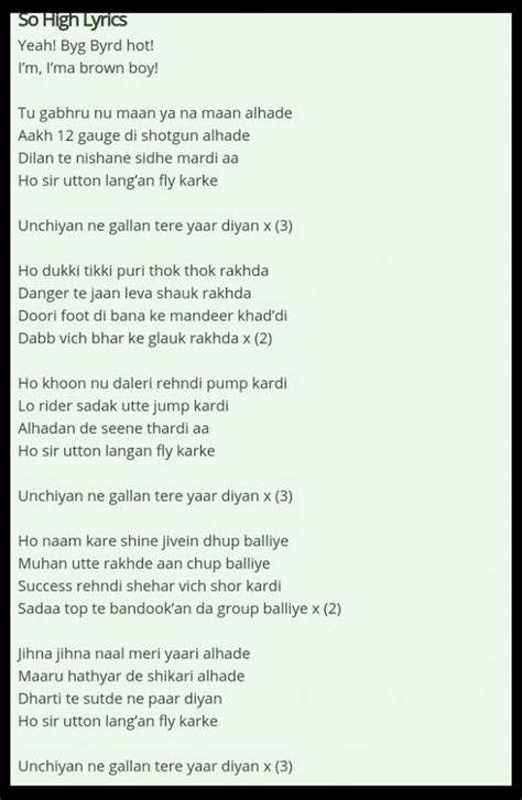 So high song lyrics of sidhu mosse wala - English - Voice - 11708406 | Meritnation.com