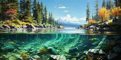 AI Generated. AI Generative. Beautiful nature outdoor water river lake underwater landscape ...