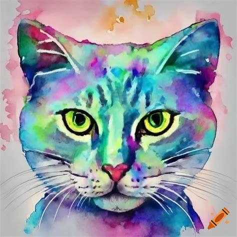 Watercolor painting of a chalcedony cat