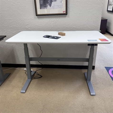 60" x 30" Vari White and Grey Laminate Height Adjustable Electric Standing Desk | Office ...