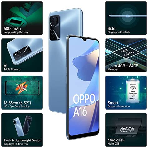 Oppo A16 (Pearl Blue, 4GB RAM, 64GB Storage) | - Raheja Mobiles Best online store in Ghaziabad ...