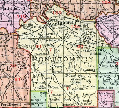 Montgomery County, Alabama, Map, 1911, Montgomery City, Mt. Meigs, Sprague, Ramer, Grady