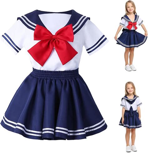 Amazon.com: Anime Kids Girl's Japan School Uniform Sailor Dress Halloween Cosplay Costume ...