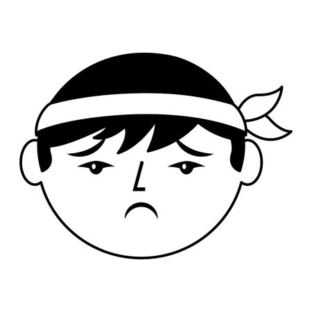 cartoon sad face chinese man vector illustration black and white design:: tasmeemME.com