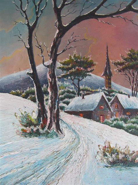 Oil Painting On Canvas Board Winter Scene Art Landscape signed from ...