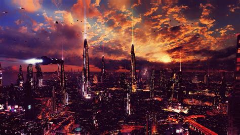 Wallpaper : night, artwork, futuristic city, science fiction, digital ...