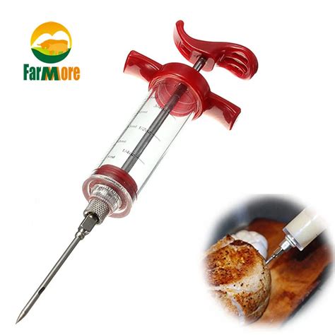 BBQ Meat Injector Turkey Chicken Marinade Meat Injector Food Syringe Sauce Syringe BBQ Grill Mat ...