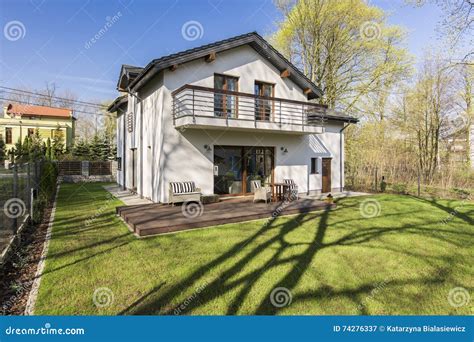 Big One Storey House with Garden Stock Image - Image of grass, project ...