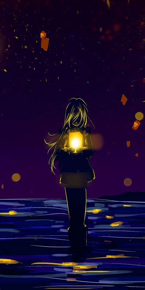 Download Anime Girl Sad Alone With Lantern Wallpaper | Wallpapers.com