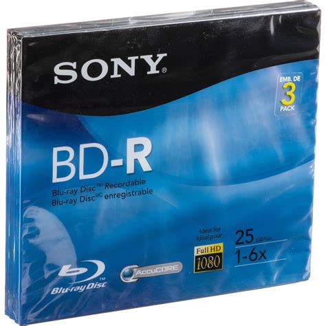 Sony BD-R Blu-Ray Recordable Disc 6x 25 GB with Slim 3BNR25R3H