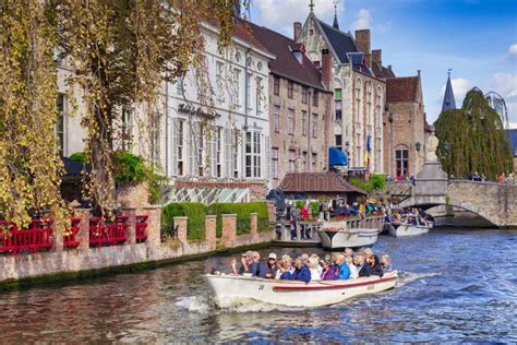 Bruges, Belgium, Tour Boat on Canal Editorial Photography - Image of brugge, memorial: 189660887