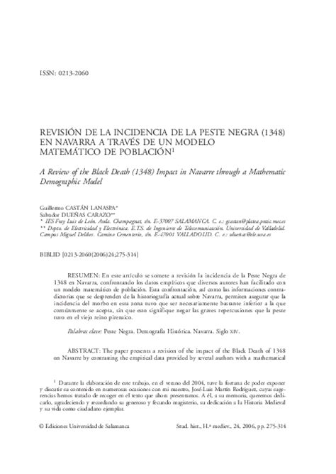 (PDF) Revisión de la incidencia de la Peste Negra (1348) en Navarra a través de un modelo ...