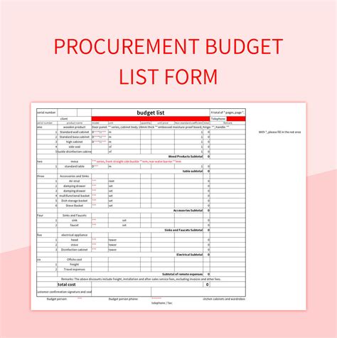 Procurement Budget List Form Excel Template And Google Sheets File For Free Download - Slidesdocs