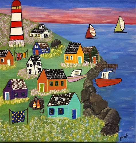 Fishing village folk art paintingfolk artoriginal | Etsy | Folk art, Hand painting art ...