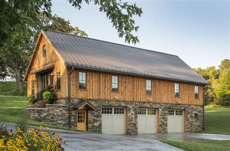 Barn Home with stone around the 3 car garage. Sand Creek Post & Beam Wood Barn & Barn Home Kits ...