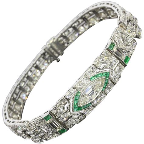 1920s Incredible Antique Art Deco Emerald Diamond Gold Bracelet at 1stdibs