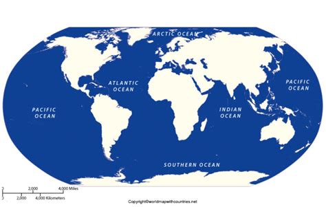 World Map With Countries And Oceans Labeled