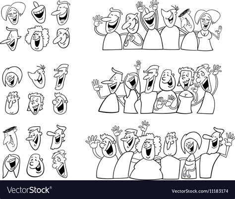 Black and white happy people set Royalty Free Vector Image