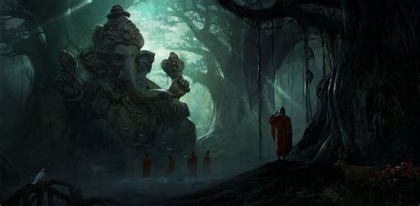 3840x2160 resolution | five people standing in front of Ganesha statue in forest digital ...