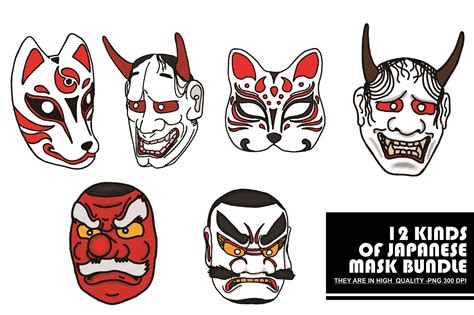 12 Kinds of Japanese Mask Illustration Graphic by Arsa Adjie · Creative Fabrica