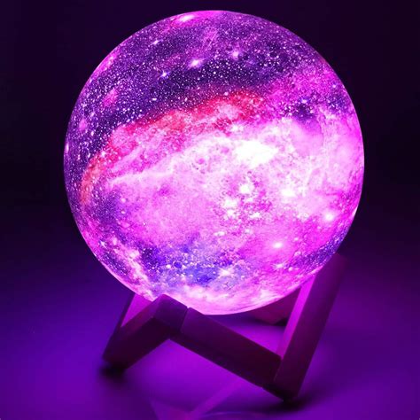 Moon Lamp Kids Night Light Galaxy Lamp 5.9 inch 16 Colors LED 3D Star Moon Light with Wood Stand ...