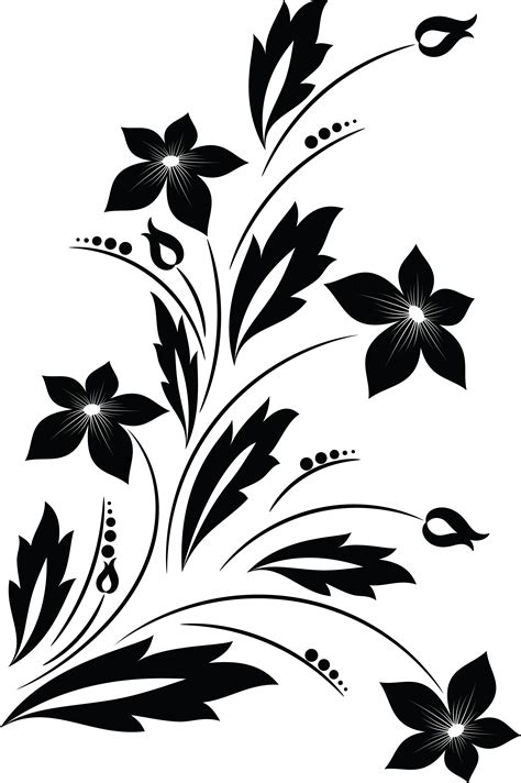 Free Clipart of a Black and White Floral Vine Design Element