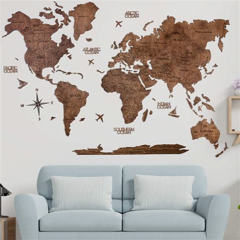 Wood World Map Wall Art. Large Wall Decor - World Travel Map ALL Sizes (M, L, XL). Any Occasion ...