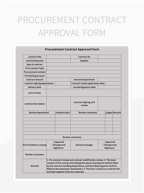 Procurement Contract Approval Form Excel Template And Google Sheets File For Free Download ...