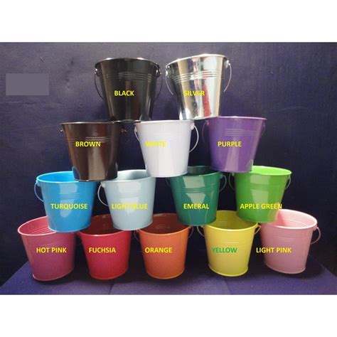 Colored Mini Metal Buckets - 3-Pack Colorful Tin Pails with Handles ...