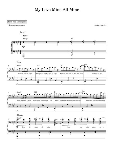 Mitski - My Love Mine All Mine (PIANO SHEET) Sheets by John Rod Dondoyano