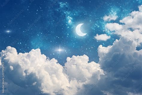 night sky background with stars, moon and clouds Stock Photo | Adobe Stock