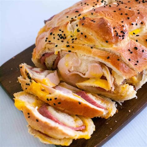 Homemade Ham and Cheese Stuffed Bread - Veena Azmanov