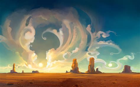 artwork, Digital Art, Desert, Landscape, Nature, Clouds, Mesa, Sky Wallpapers HD / Desktop and ...