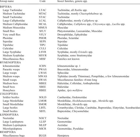 Classification of insects by functional groups according to taxonomy... | Download Table