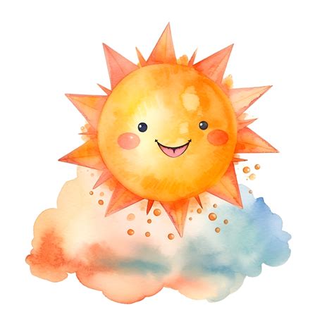 Happy Sun Clouds Watercolor Clipart AI Generated 24780363 PNG