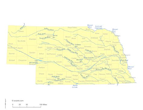 Nebraska’s Lakes and Rivers Map - CCCarto.com