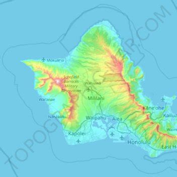 Oʻahu topographic map, elevation, terrain