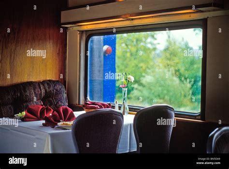 Interior of RR dining car Stock Photo - Alamy