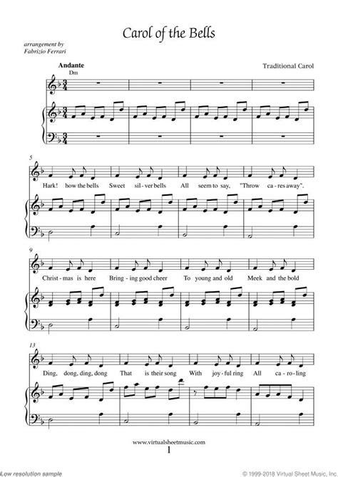 Carol of the Bells sheet music for piano, voice or other instruments | Carol of the bells, Sheet ...