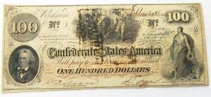 1862 CONFEDERATE STATES 100 DOLLAR BILL RICHMOND VF | eBay