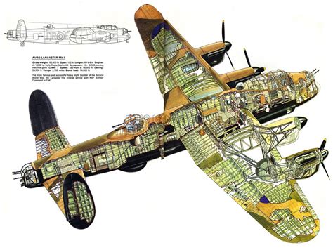 World War II • Nice cutaway illustration of an Avro Lancaster...