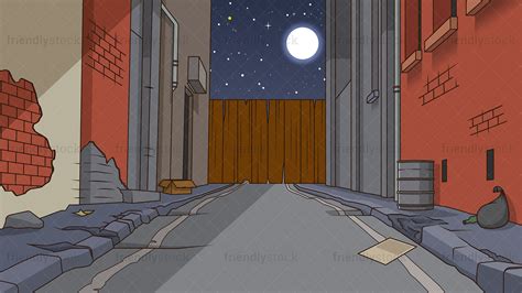 Dangerous Shady Alley At Night Background Cartoon Vector Clipart - FriendlyStock