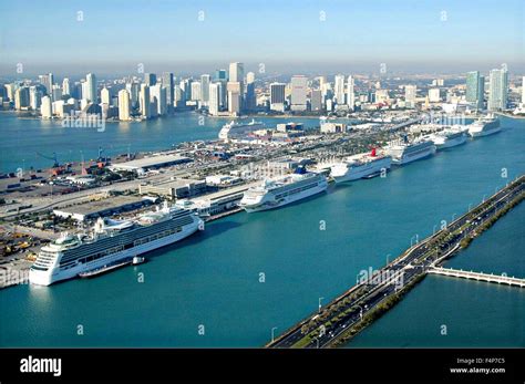 Aerial view of the Port of Miami cruise ship terminal and cargo in ...