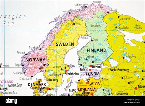 Scandinavian countries map with Norway, Sweden, Finland and Denmark ...