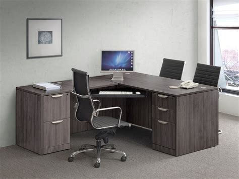 Gray L Shaped Desk with Keyboard Tray | Madison Liquidators