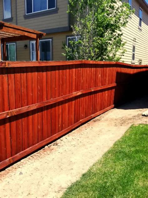 Refinished cedar fence stained with TWP Redwood. | Cedar fence stain, Cedar fence, Fence decor